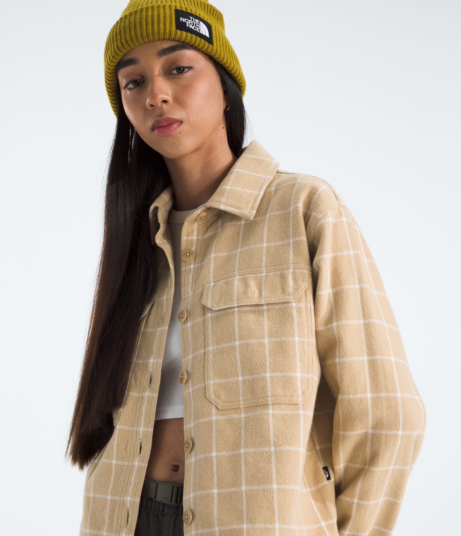 The North Face Women’s Valley Flannel Shirt—Plaid Khaki Stone Grid Large Plaid