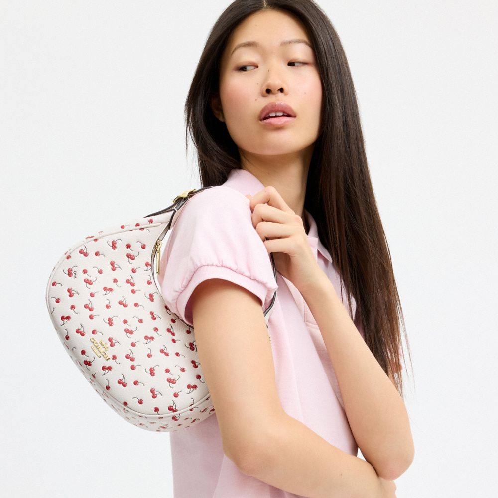 Coach Emily Shoulder Bag With Cherry Print Gold Chalk Multi