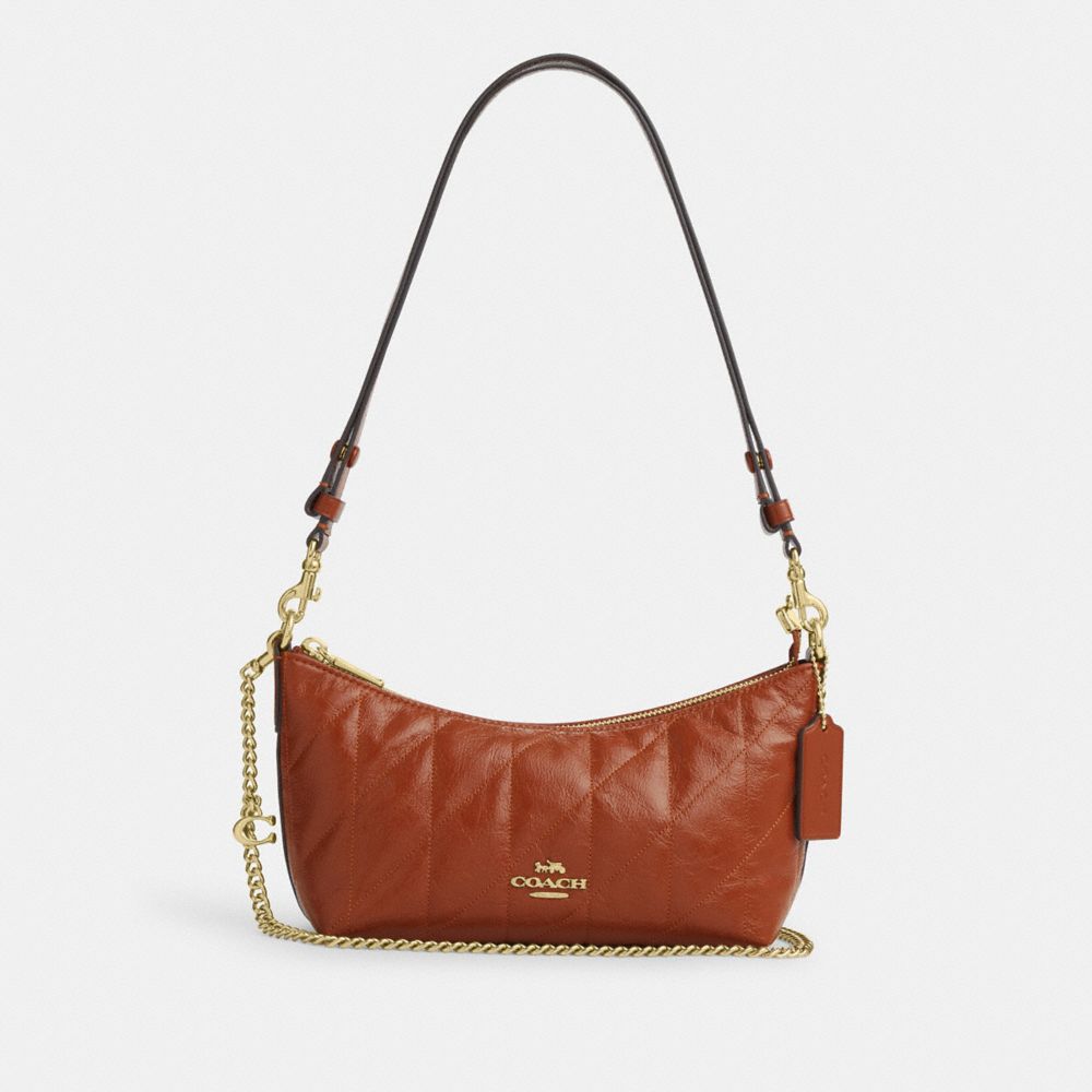 Coach Caitlin Shoulder Bag With Quilting And Charm Gold Cinnamon