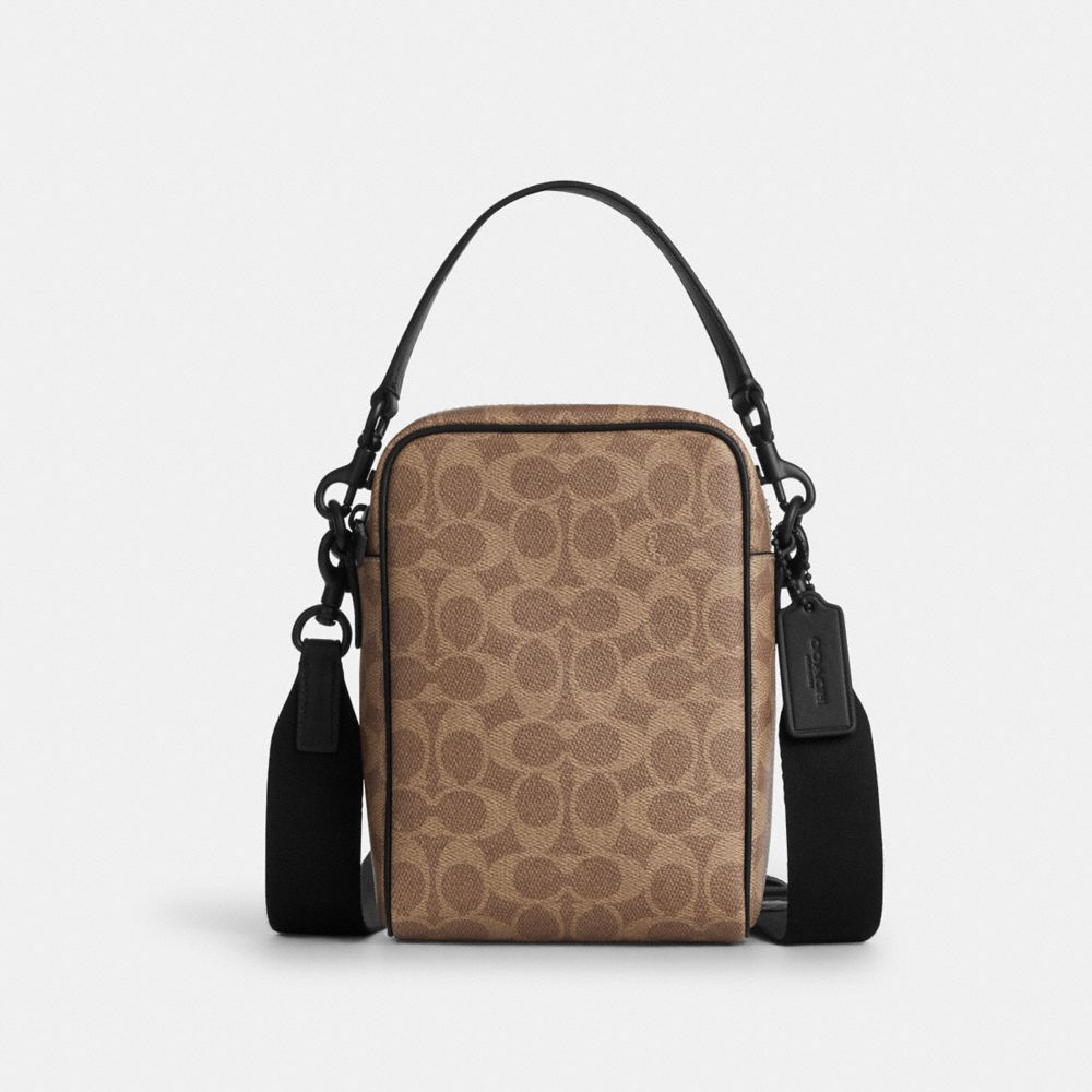 Coach Tristan Crossbody Bag 14 In Signature Canvas Matte Black Tan Black