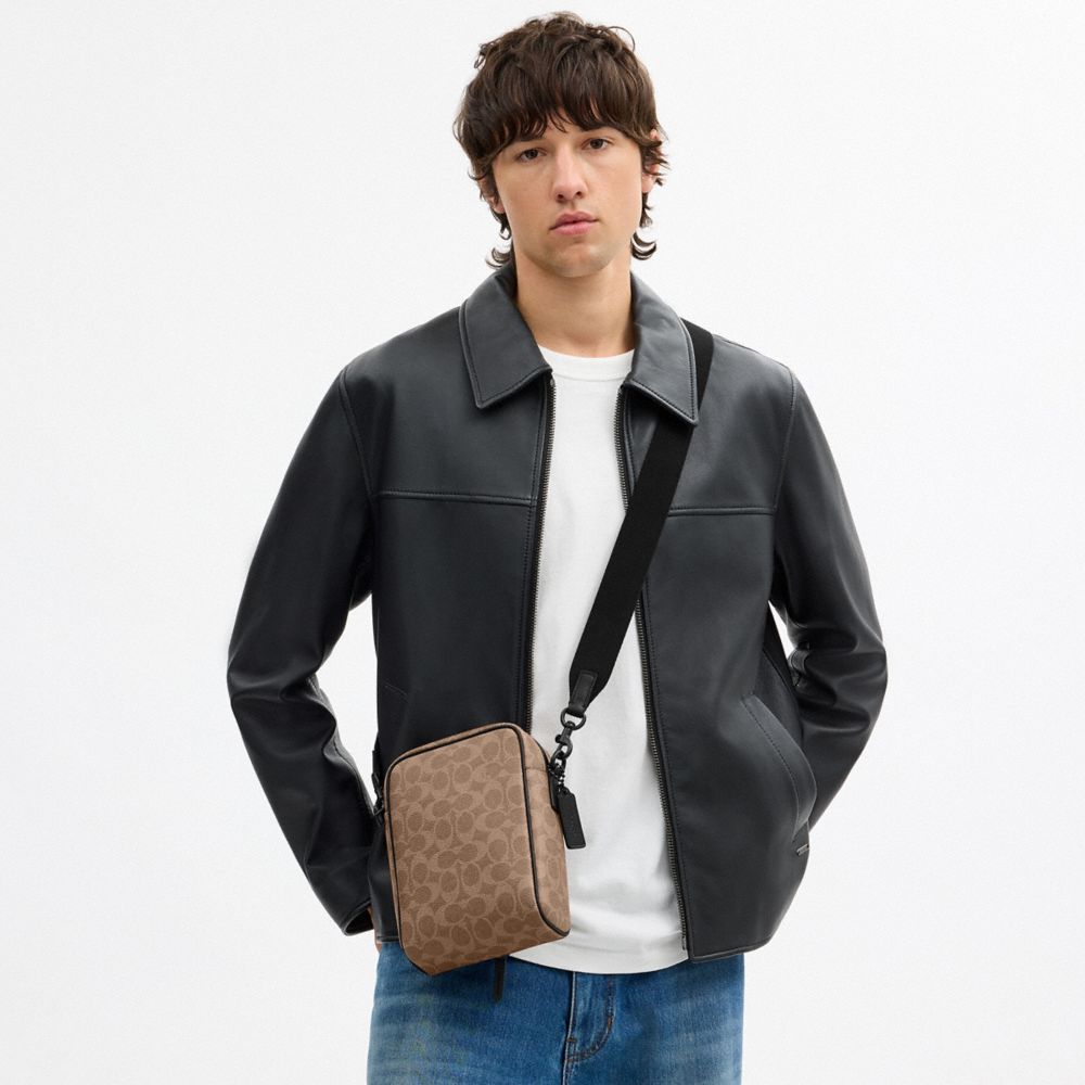 Coach Tristan Crossbody Bag 14 In Signature Canvas Matte Black Tan Black