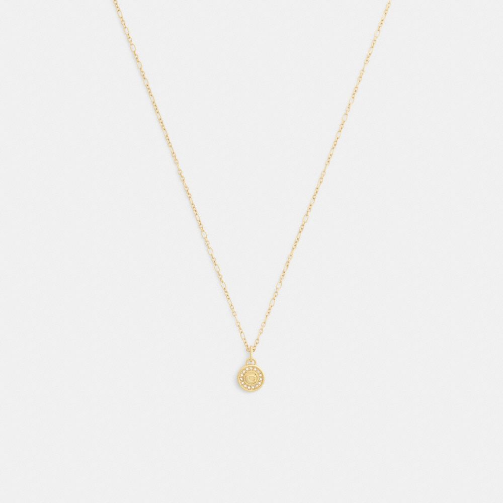 Coach Signature Pavé Coin Pendant Necklace Gold