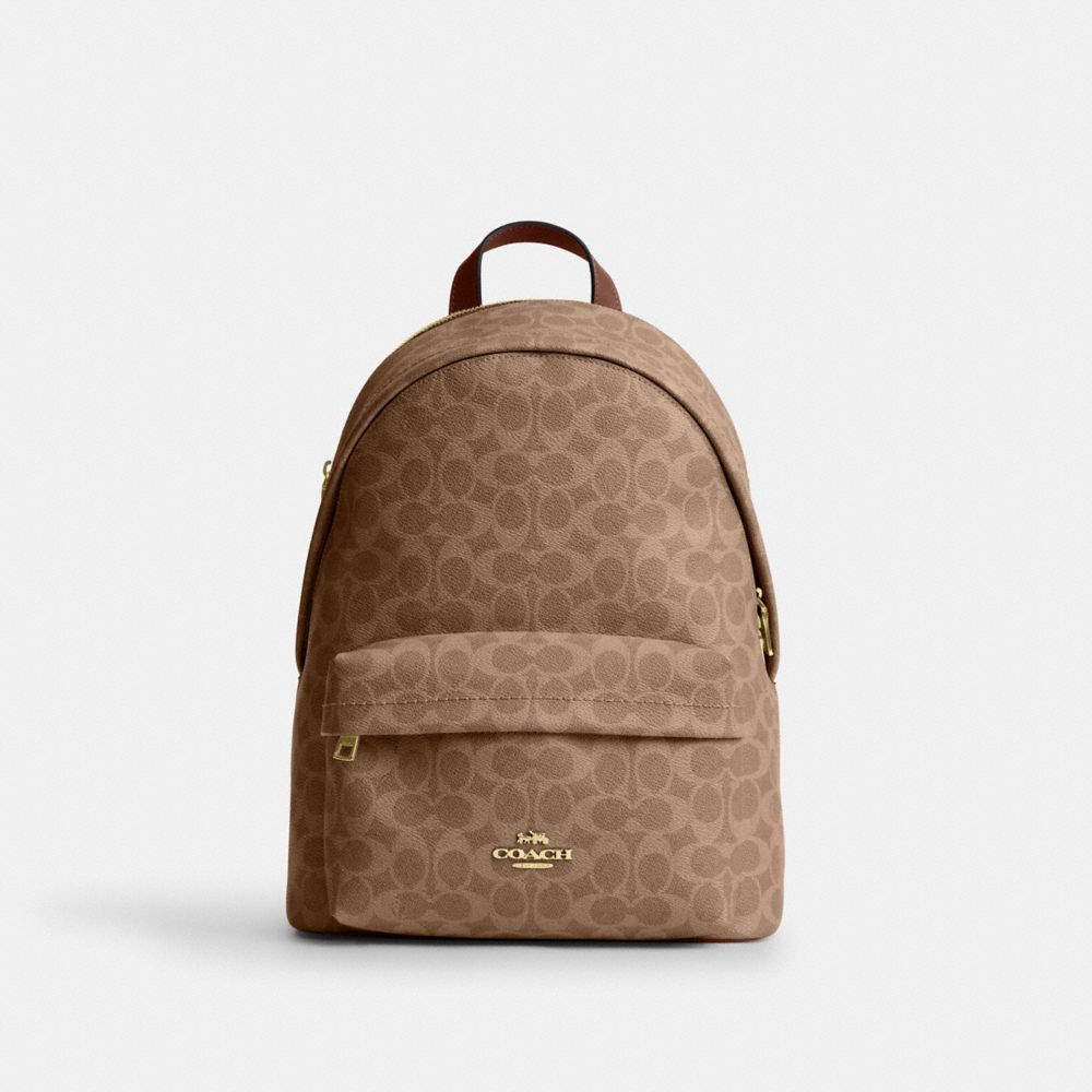 Coach Taylor Small Backpack In Signature Canvas Gold Tan Brown