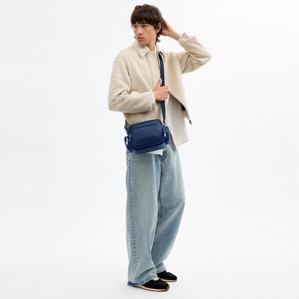 Coach Fletcher Crossbody Bag Silver Deep Blue