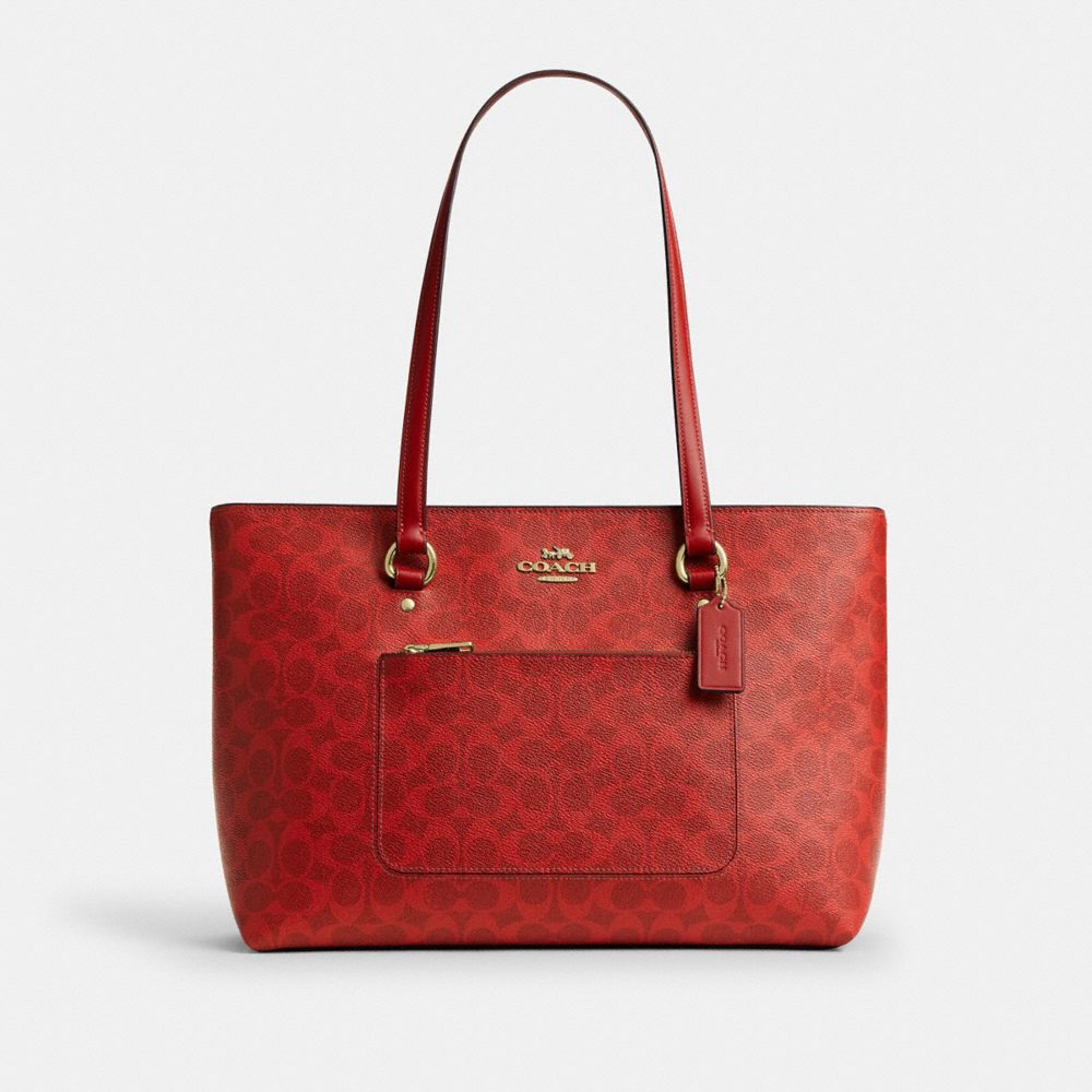Coach Station Tote Bag In Signature Canvas Gold Crimson