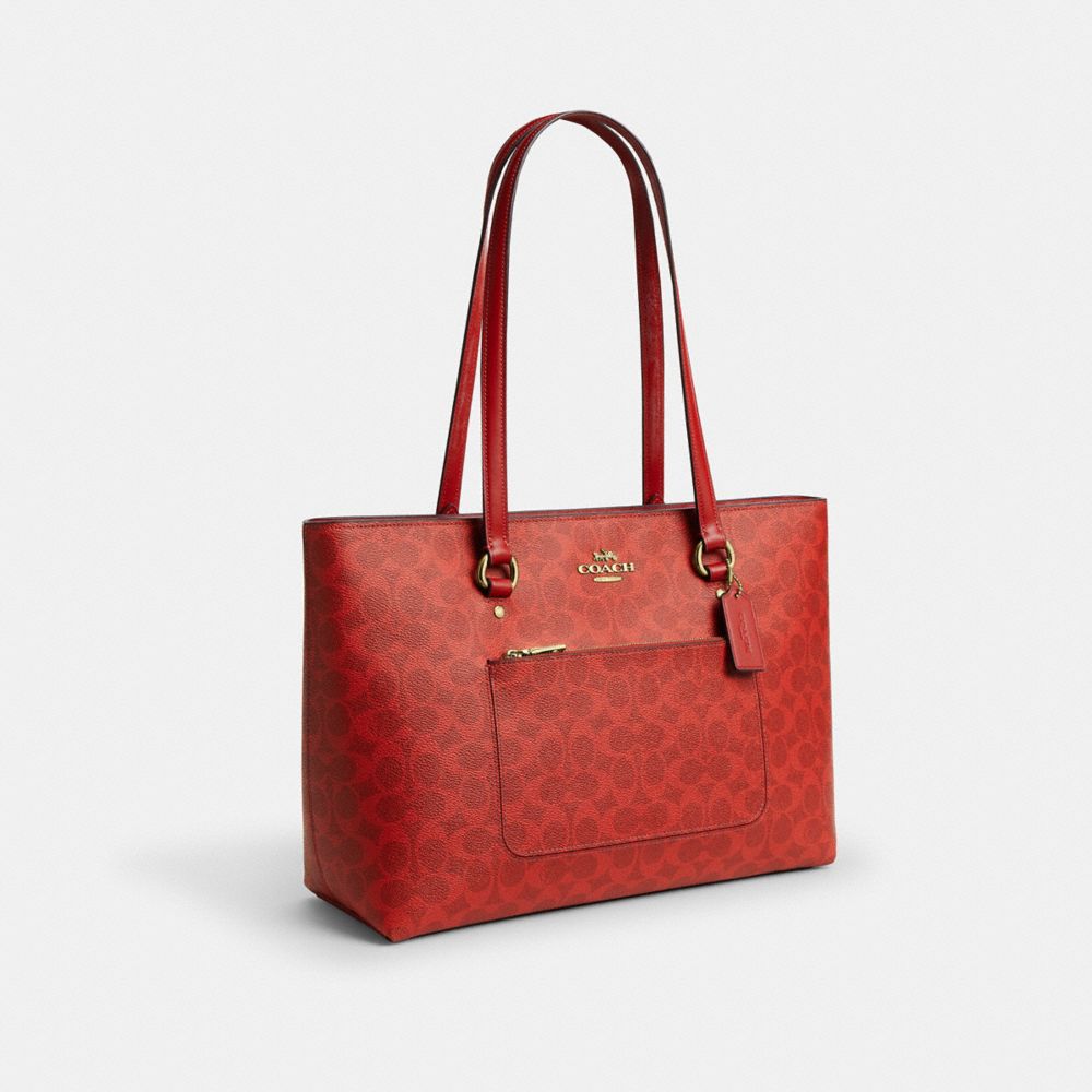 Coach Station Tote Bag In Signature Canvas Gold Crimson
