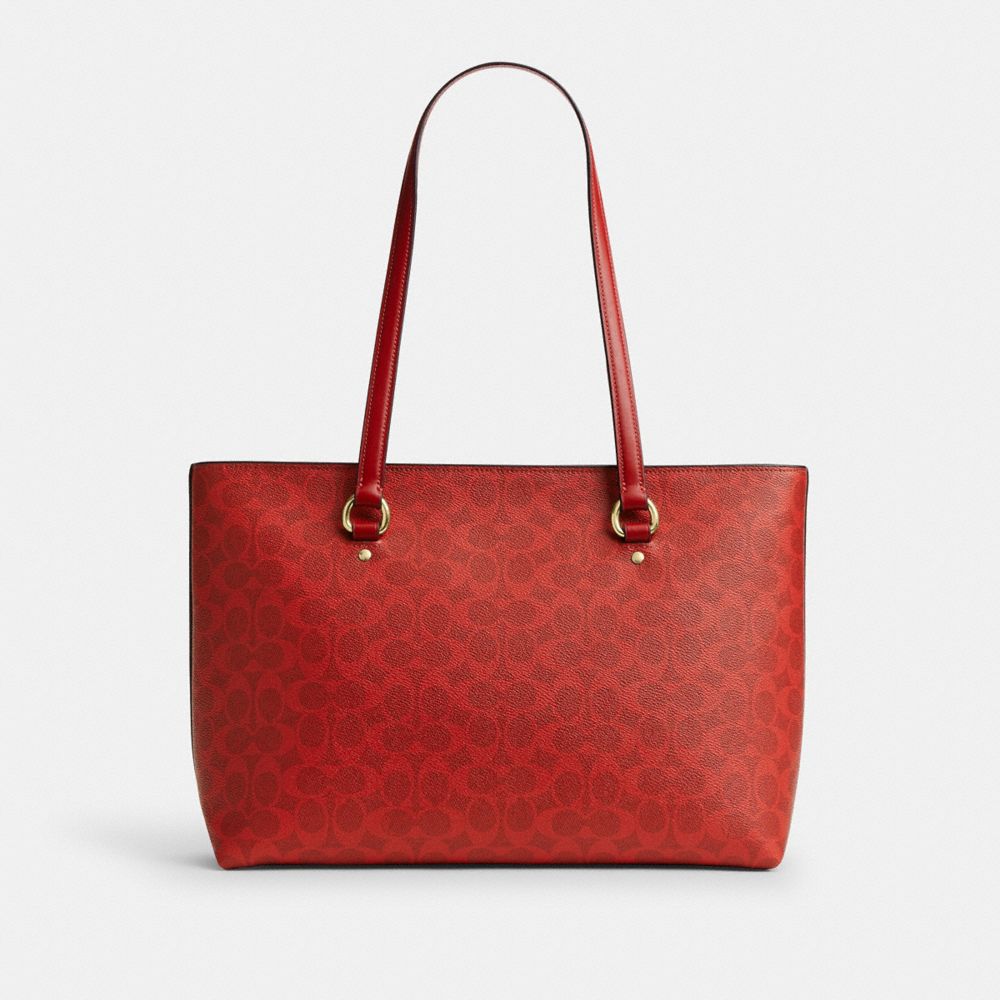 Coach Station Tote Bag In Signature Canvas Gold Crimson