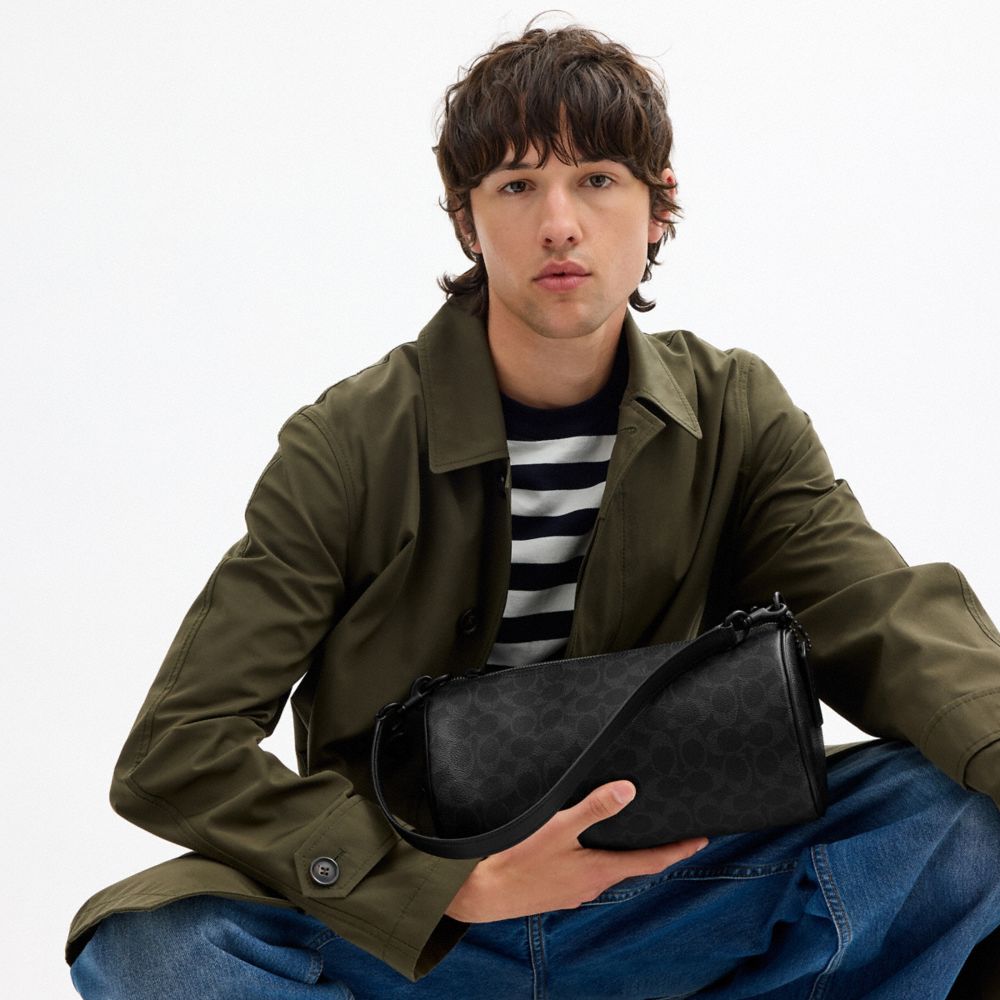 Coach Andre Barrel Bag 30 In Signature Canvas Matte Black Black Signature