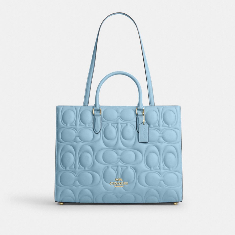 Coach Maggie Tote Bag In Signature Leather Gold Azure