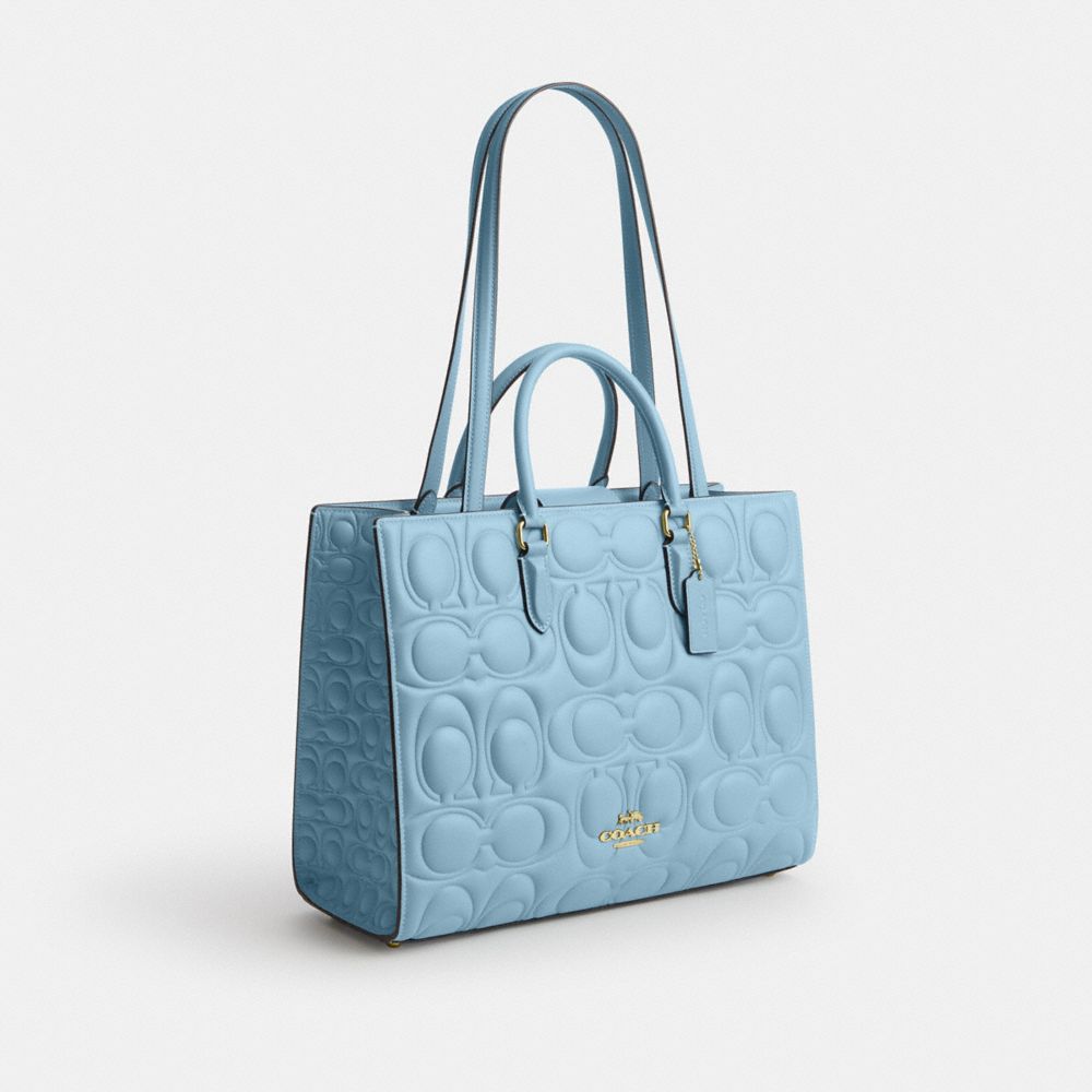 Coach Maggie Tote Bag In Signature Leather Gold Azure