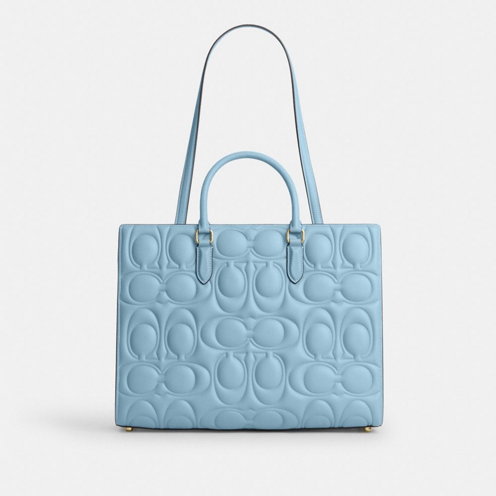Coach Maggie Tote Bag In Signature Leather Gold Azure