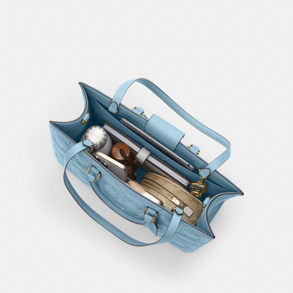Coach Maggie Tote Bag In Signature Leather Gold Azure