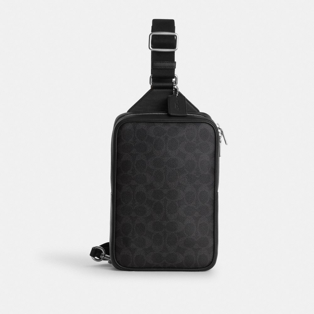 Coach Ray Pack 17 In Signature Canvas Silver Black Signature