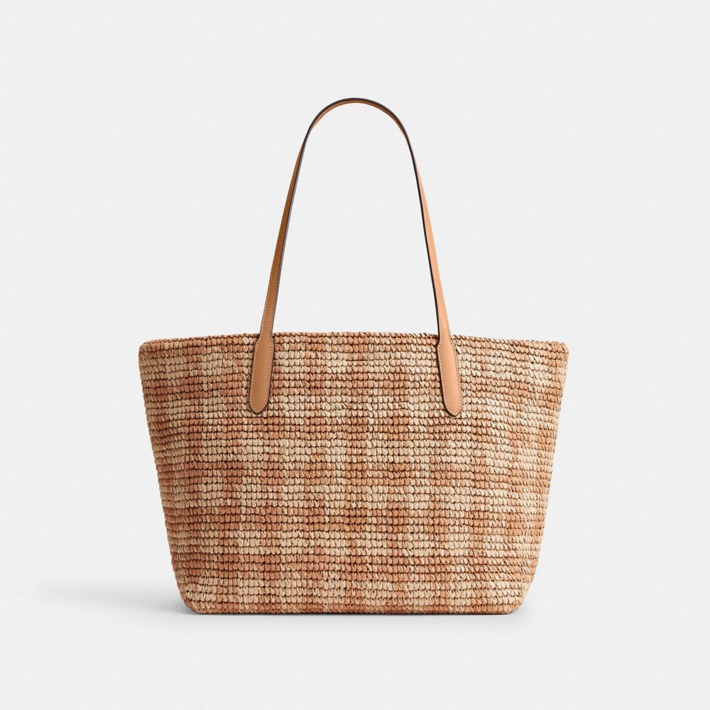 Coach City Tote Bag With Gingham Print Gold Tan
