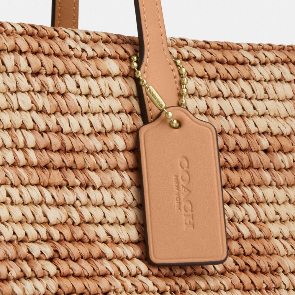 Coach City Tote Bag With Gingham Print Gold Tan