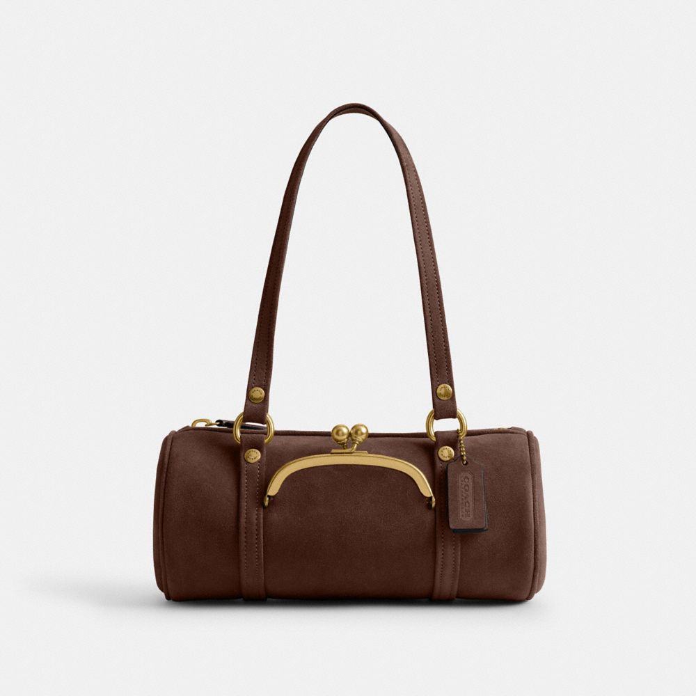 Coach Kisslock Barrel Bag 28 Brass Dark Chocolate