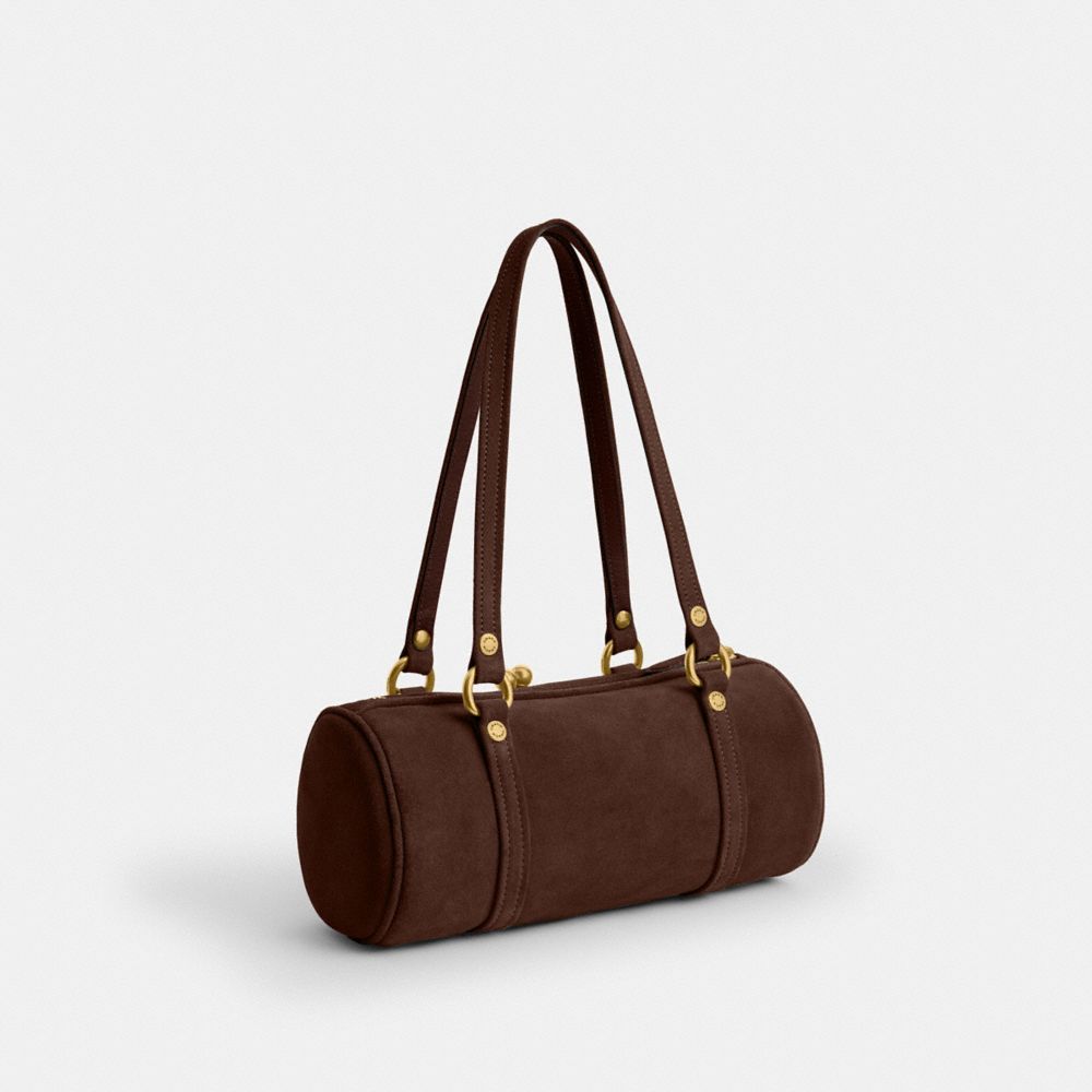 Coach Kisslock Barrel Bag 28 Brass Dark Chocolate