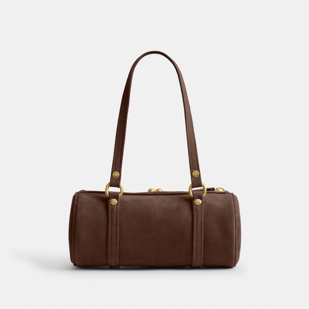 Coach Kisslock Barrel Bag 28 Brass Dark Chocolate