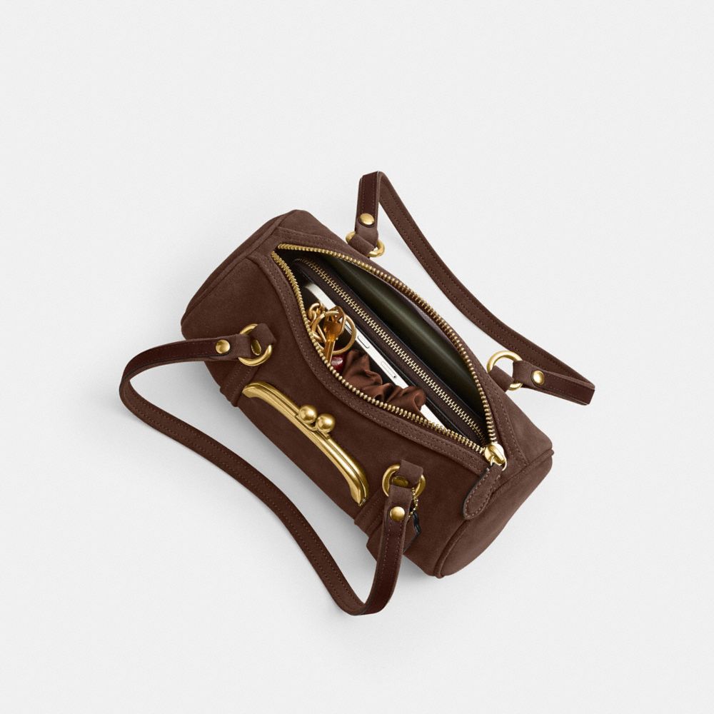 Coach Kisslock Barrel Bag 28 Brass Dark Chocolate