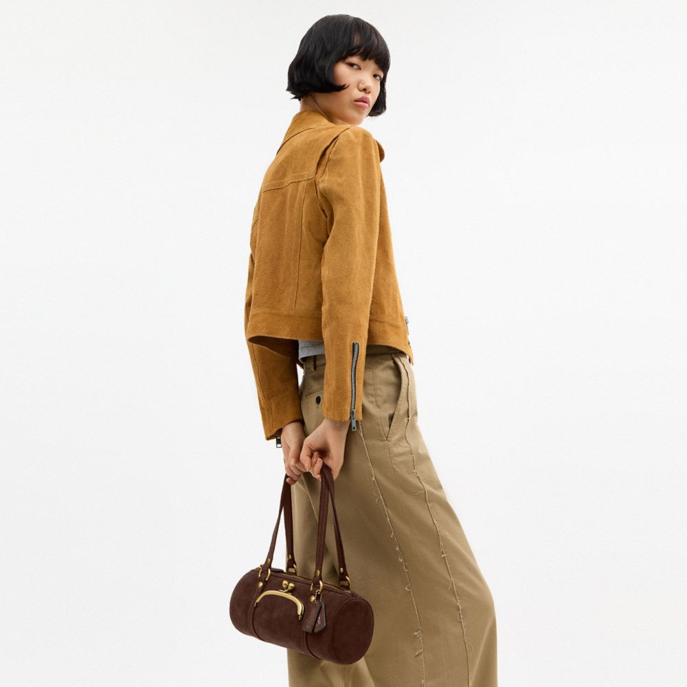 Coach Kisslock Barrel Bag 28 Brass Dark Chocolate