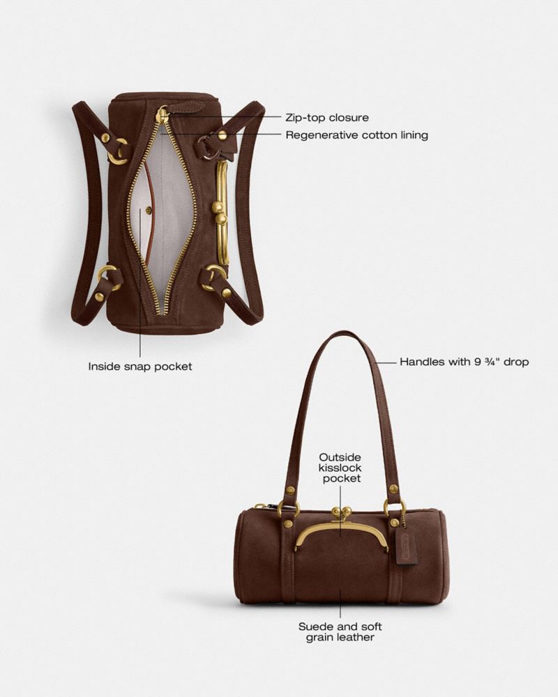 Coach Kisslock Barrel Bag 28 Brass Dark Chocolate