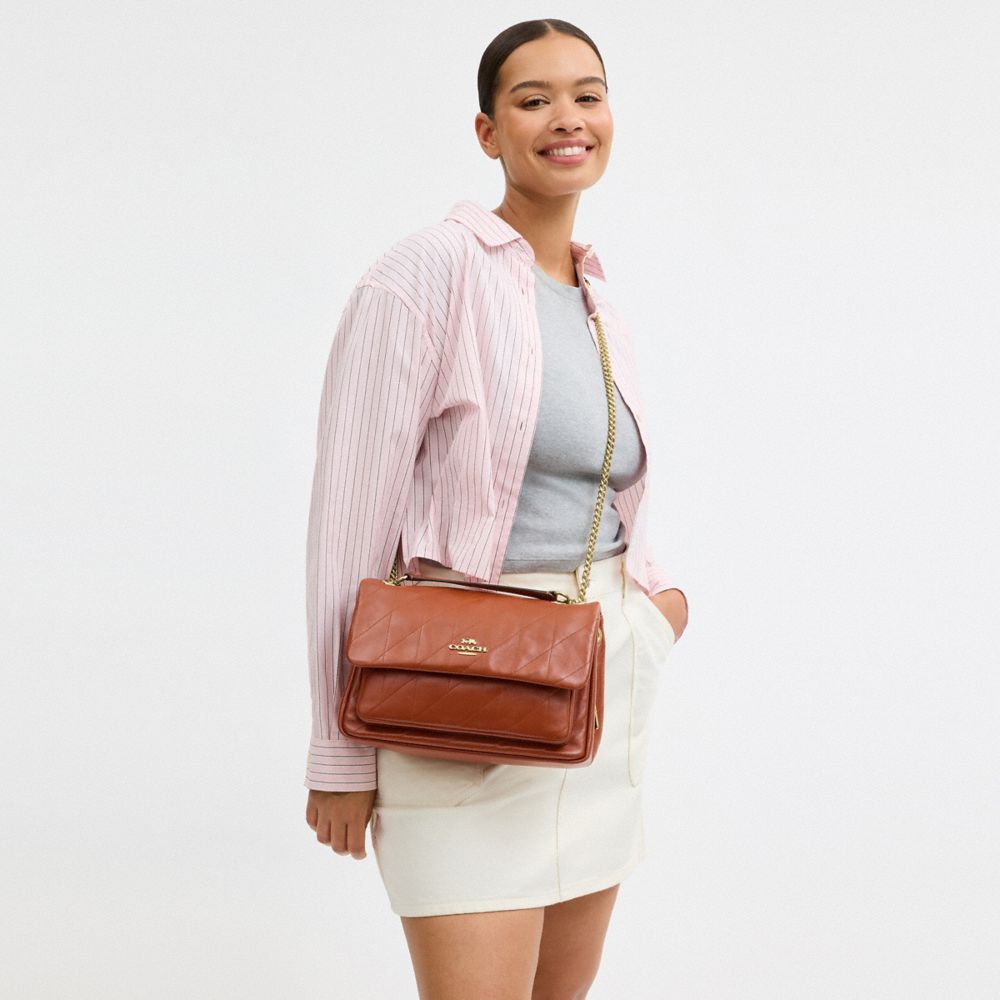 Coach Elodie Crossbody Bag With Quilting Gold Cinnamon
