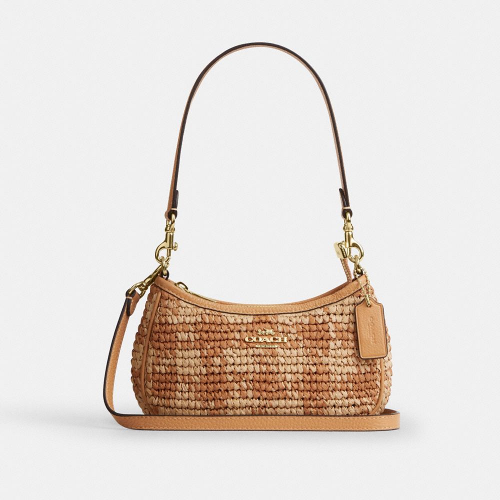 Coach Teri Mini Crossbody Bag With Gingham Print Gold Tan