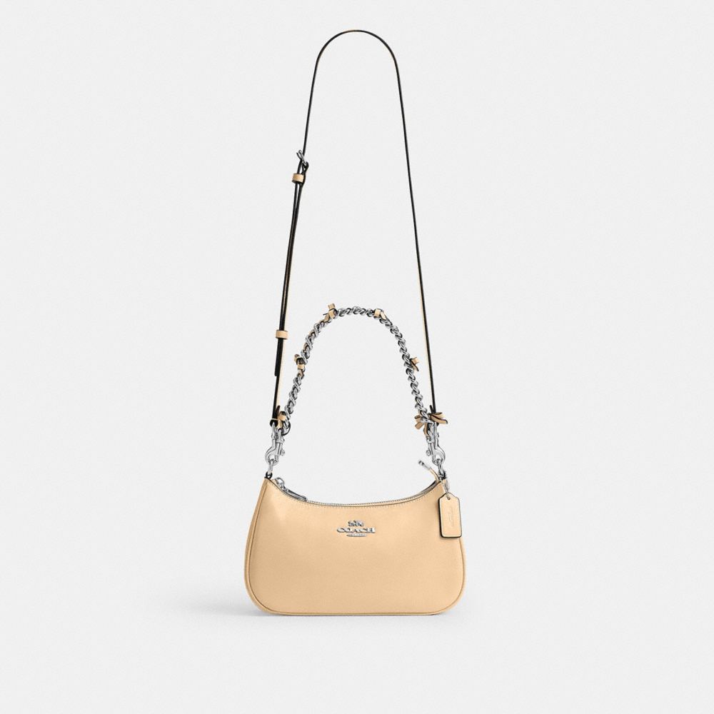 Coach Teri Shoulder Bag With Bows Silver Light Sand