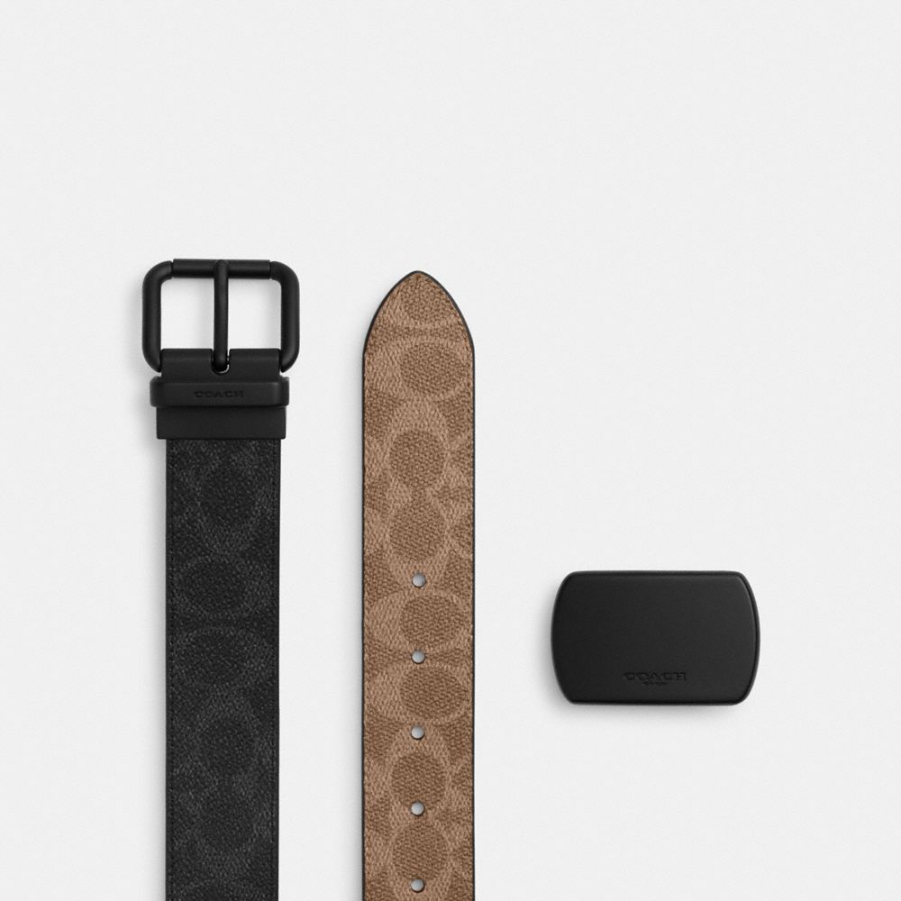 Coach Boxed Roller Buckle Cut To Size Reversible Belt, 38 Mm Matte Black Black Signature