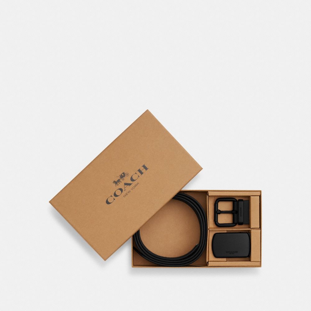 Coach Boxed Roller Buckle Cut To Size Reversible Belt, 38 Mm Matte Black Black Signature