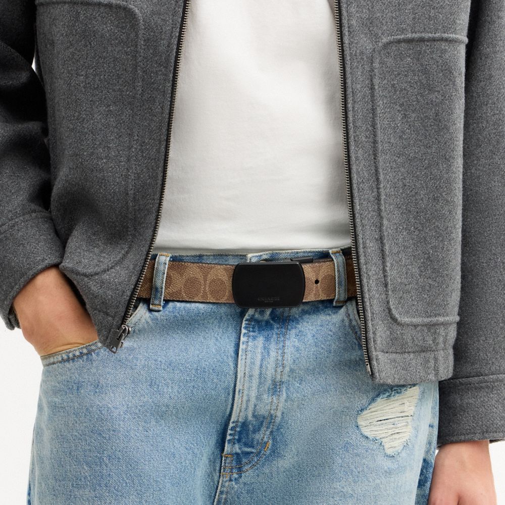 Coach Boxed Roller Buckle Cut To Size Reversible Belt, 38 Mm Matte Black Black Signature