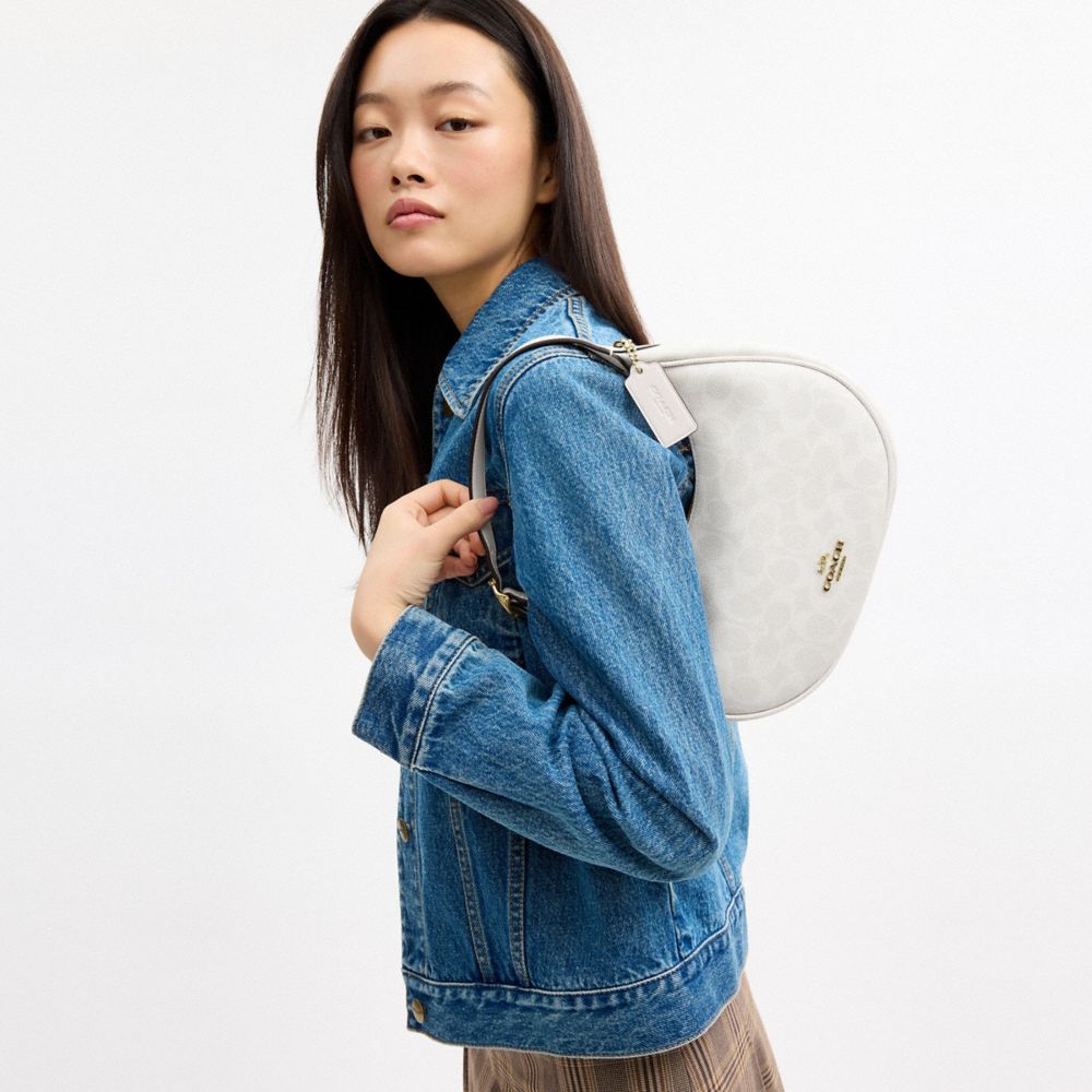 Coach Emily Shoulder Bag In Signature Canvas Gold White Chalk