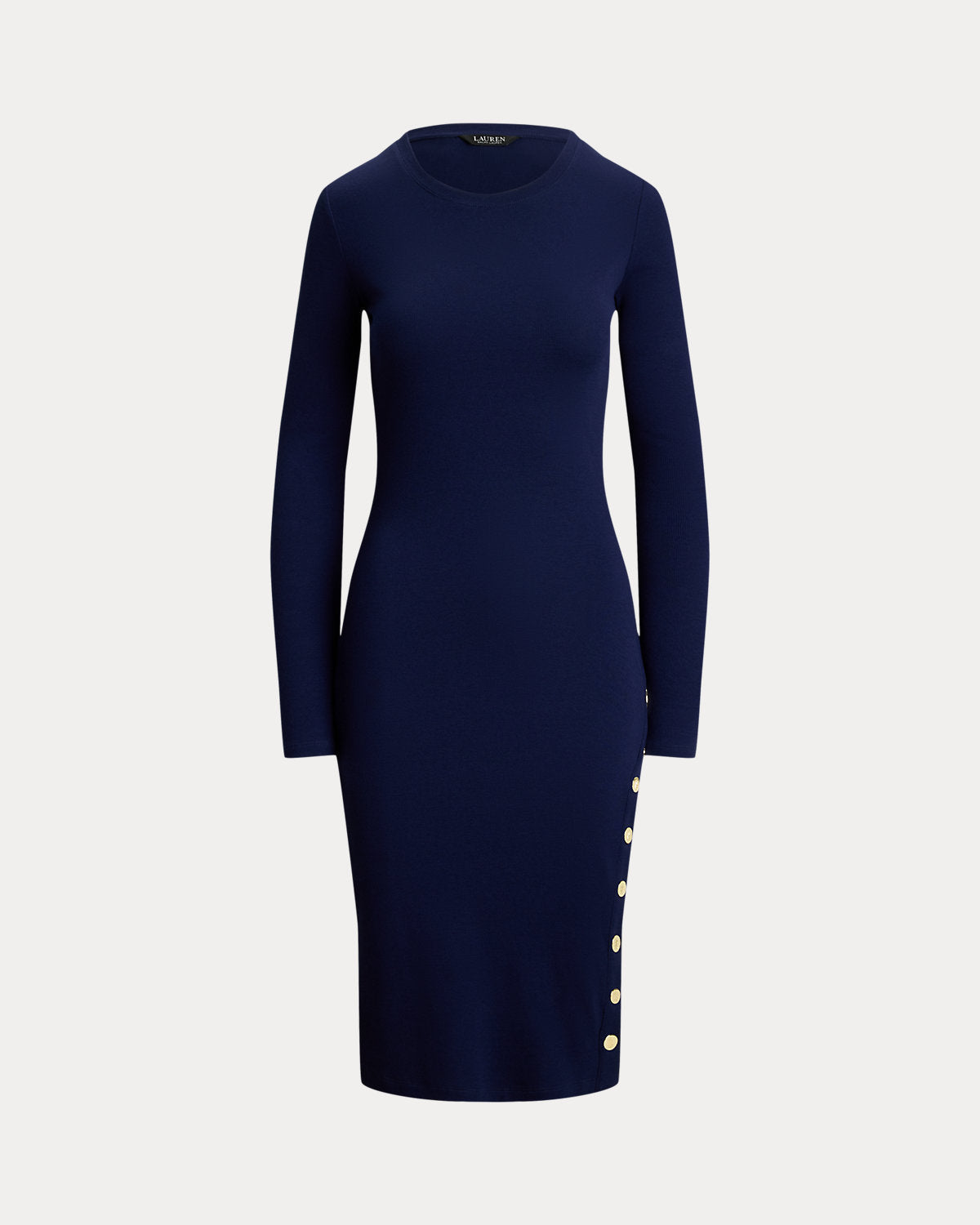 Ralph Lauren ButtonTrim Ribbed CottonBlend Dress