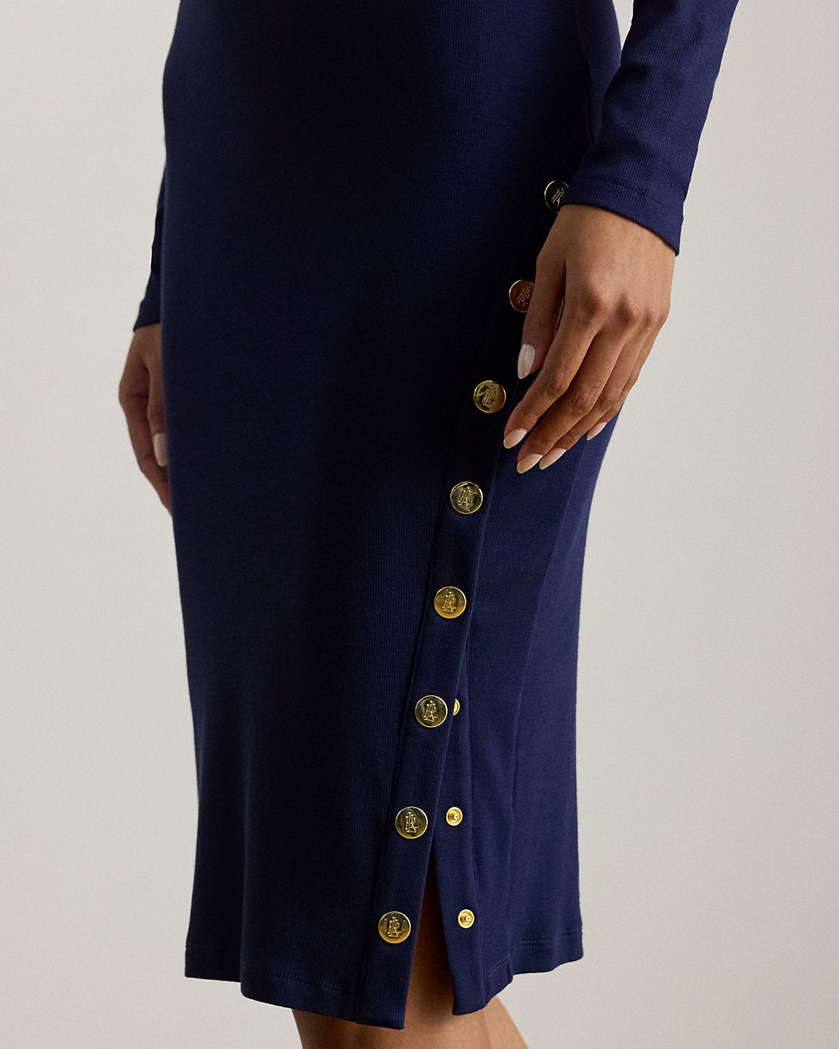 Ralph Lauren ButtonTrim Ribbed CottonBlend Dress
