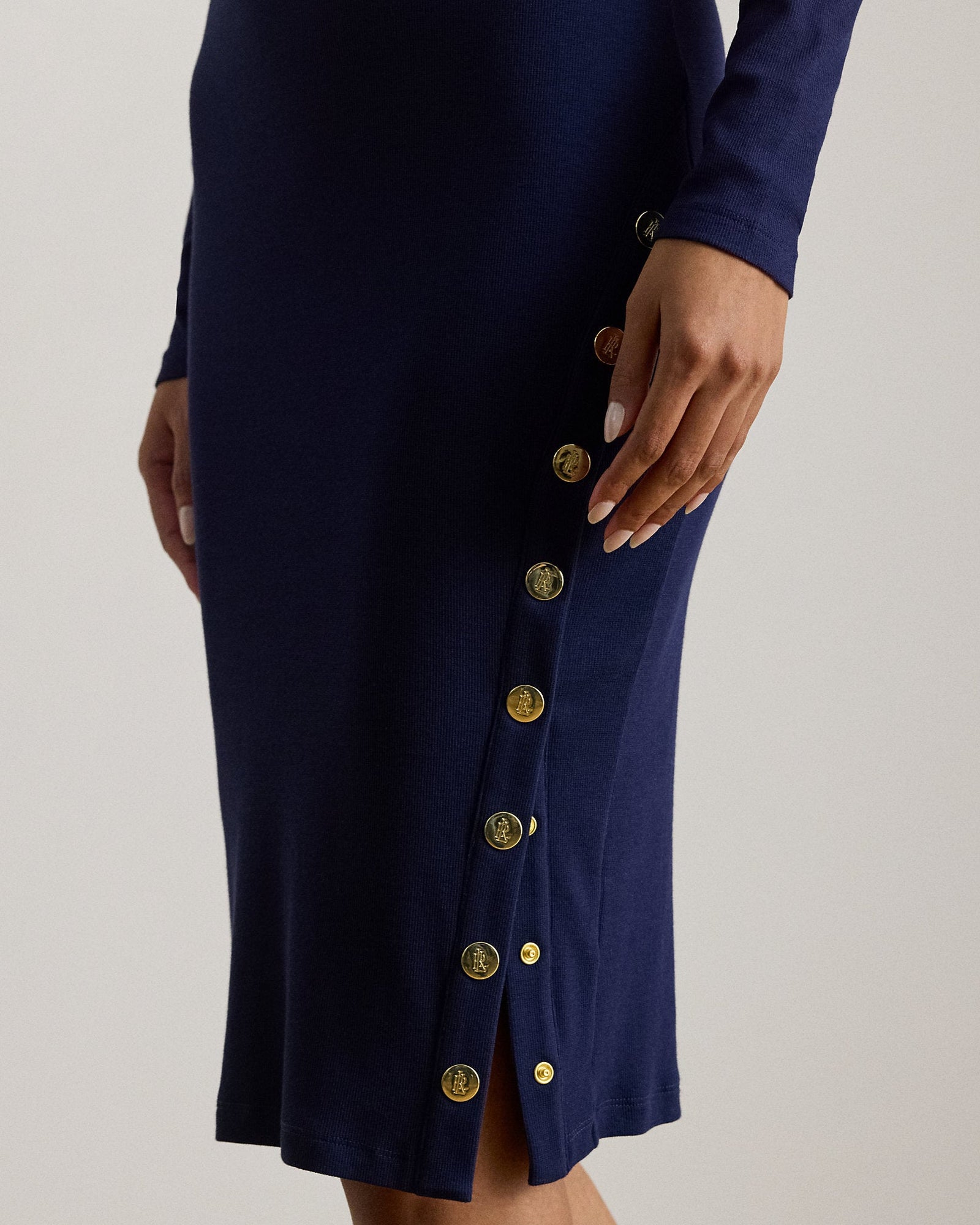 Ralph Lauren ButtonTrim Ribbed CottonBlend Dress
