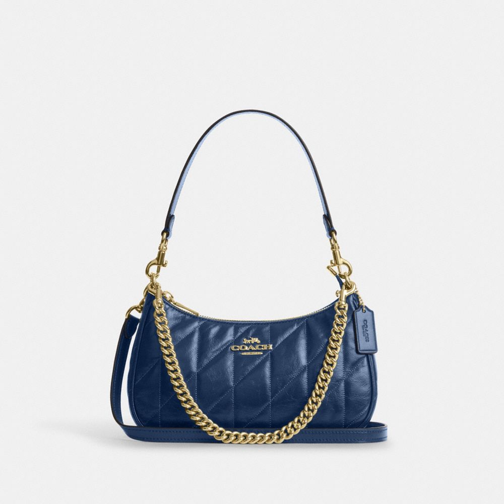 Coach Teri Shoulder Bag With Quilting Gold Deep Blue