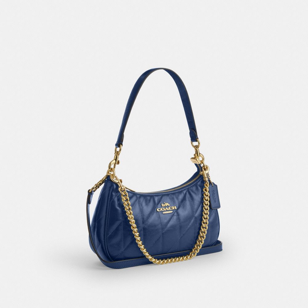 Coach Teri Shoulder Bag With Quilting Gold Deep Blue