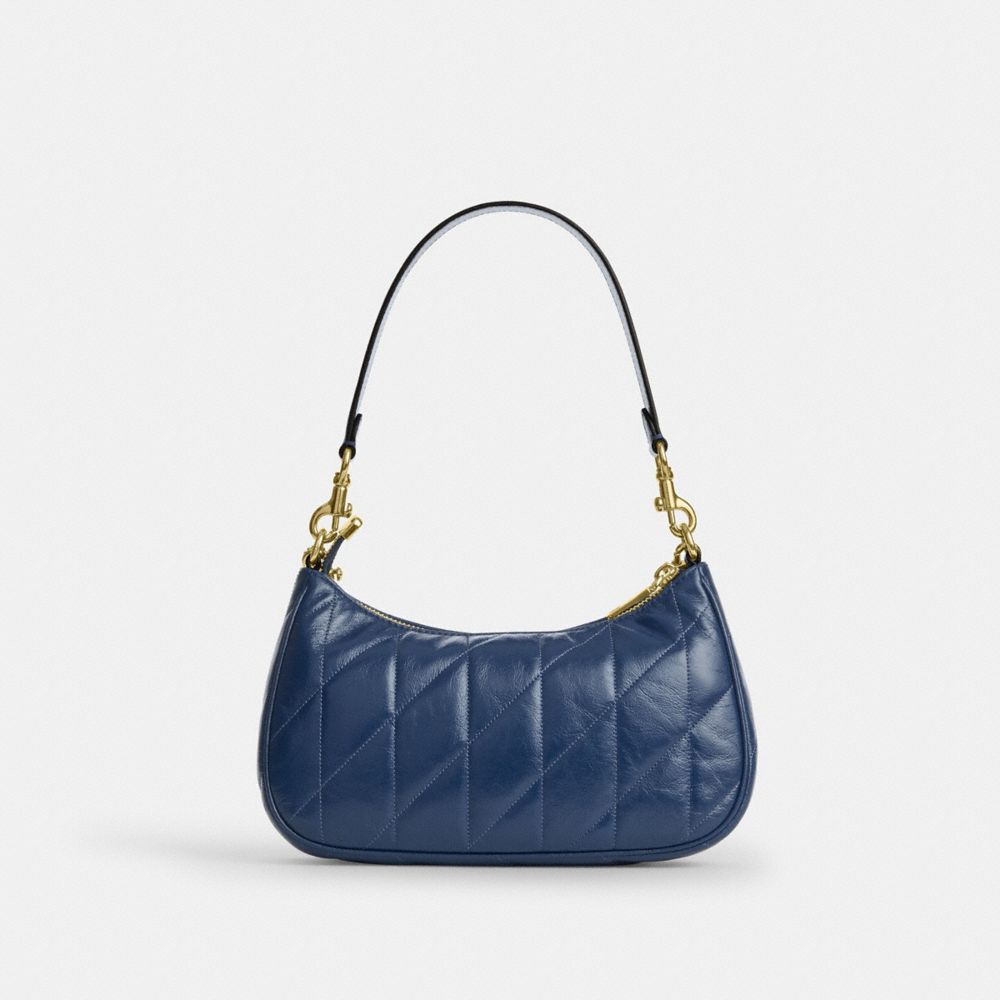Coach Teri Shoulder Bag With Quilting Gold Deep Blue