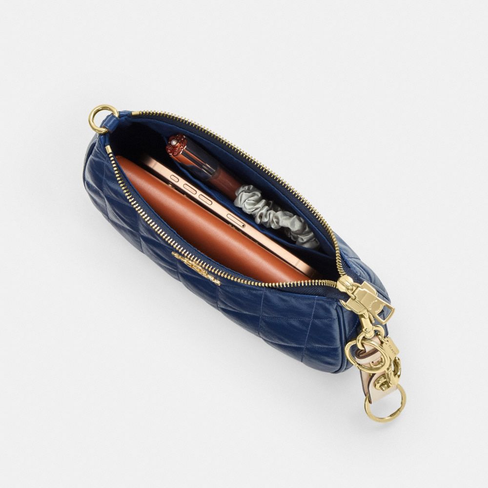 Coach Teri Shoulder Bag With Quilting Gold Deep Blue