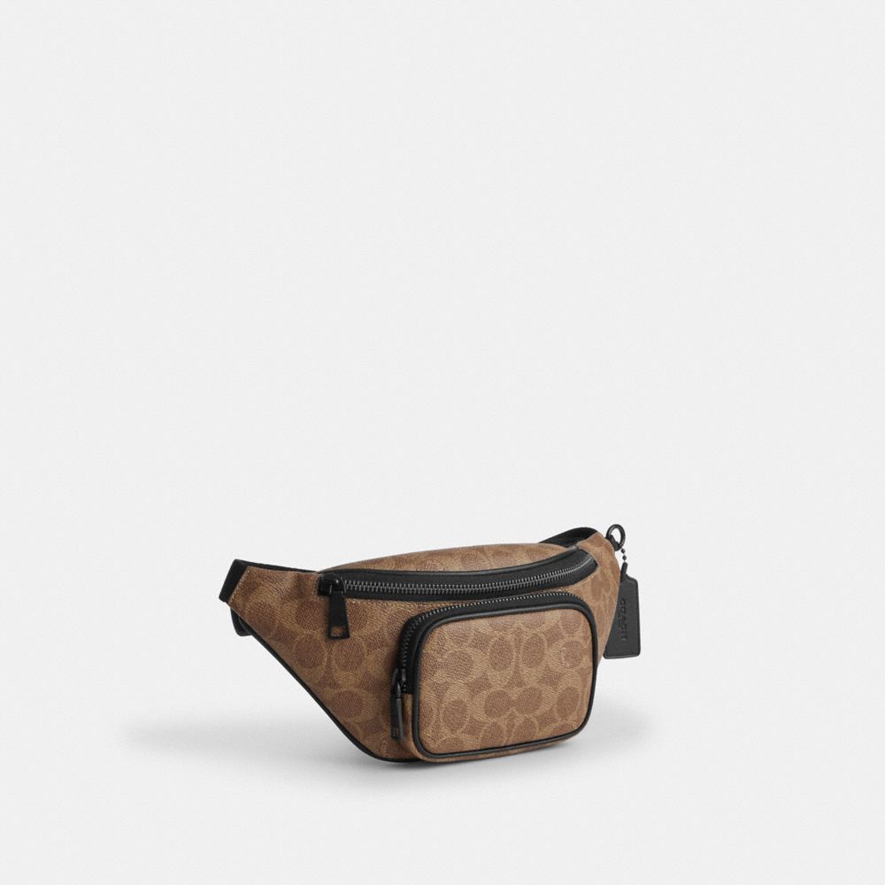Coach Travis Belt Bag 30 In Signature Canvas Matte Black Tan Black