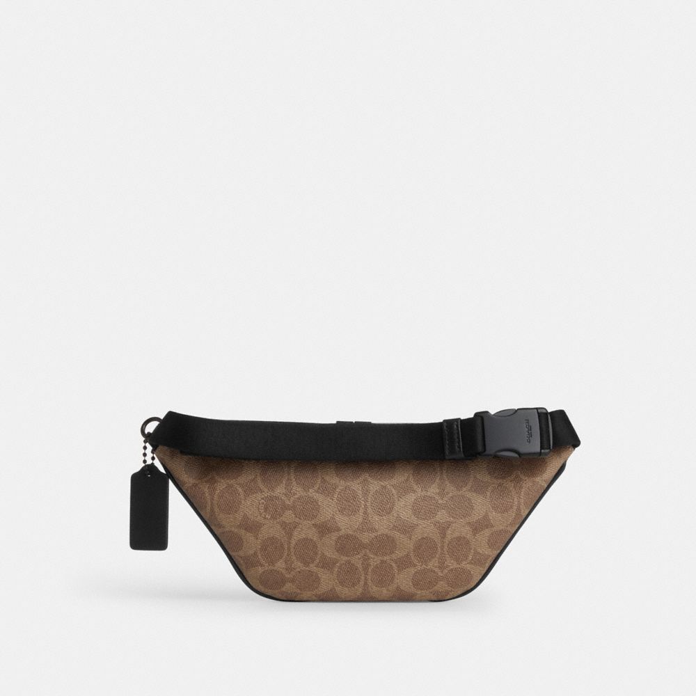 Coach Travis Belt Bag 30 In Signature Canvas Matte Black Tan Black