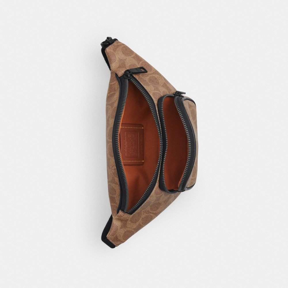 Coach Travis Belt Bag 30 In Signature Canvas Matte Black Tan Black