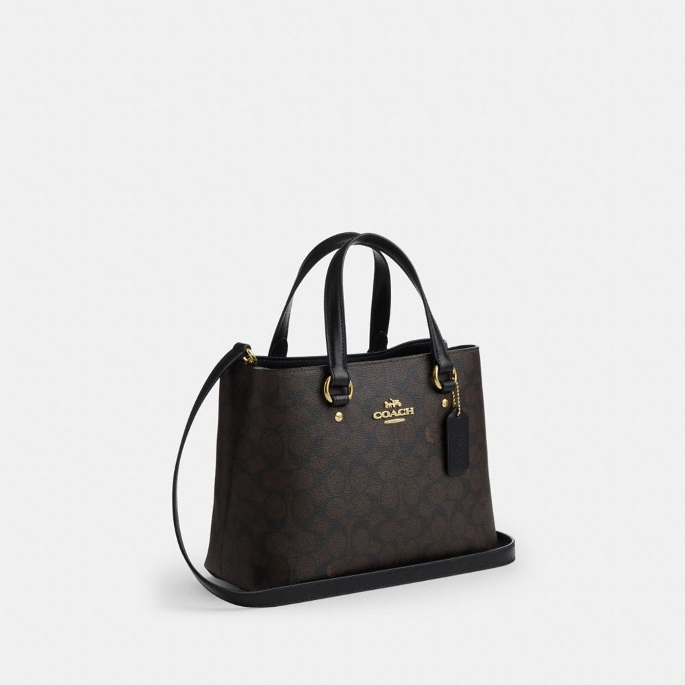 Coach Station Carryall Bag In Signature Canvas Gold Walnut Black