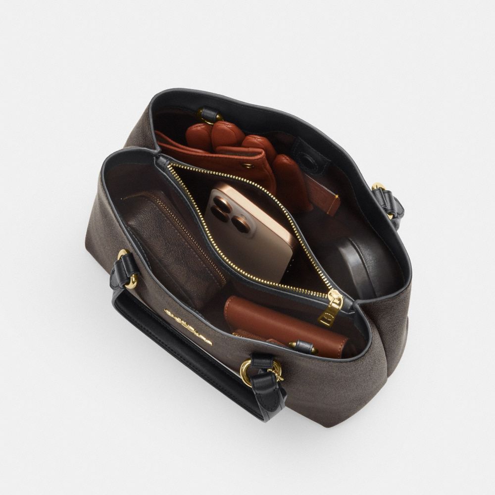 Coach Station Carryall Bag In Signature Canvas Gold Walnut Black