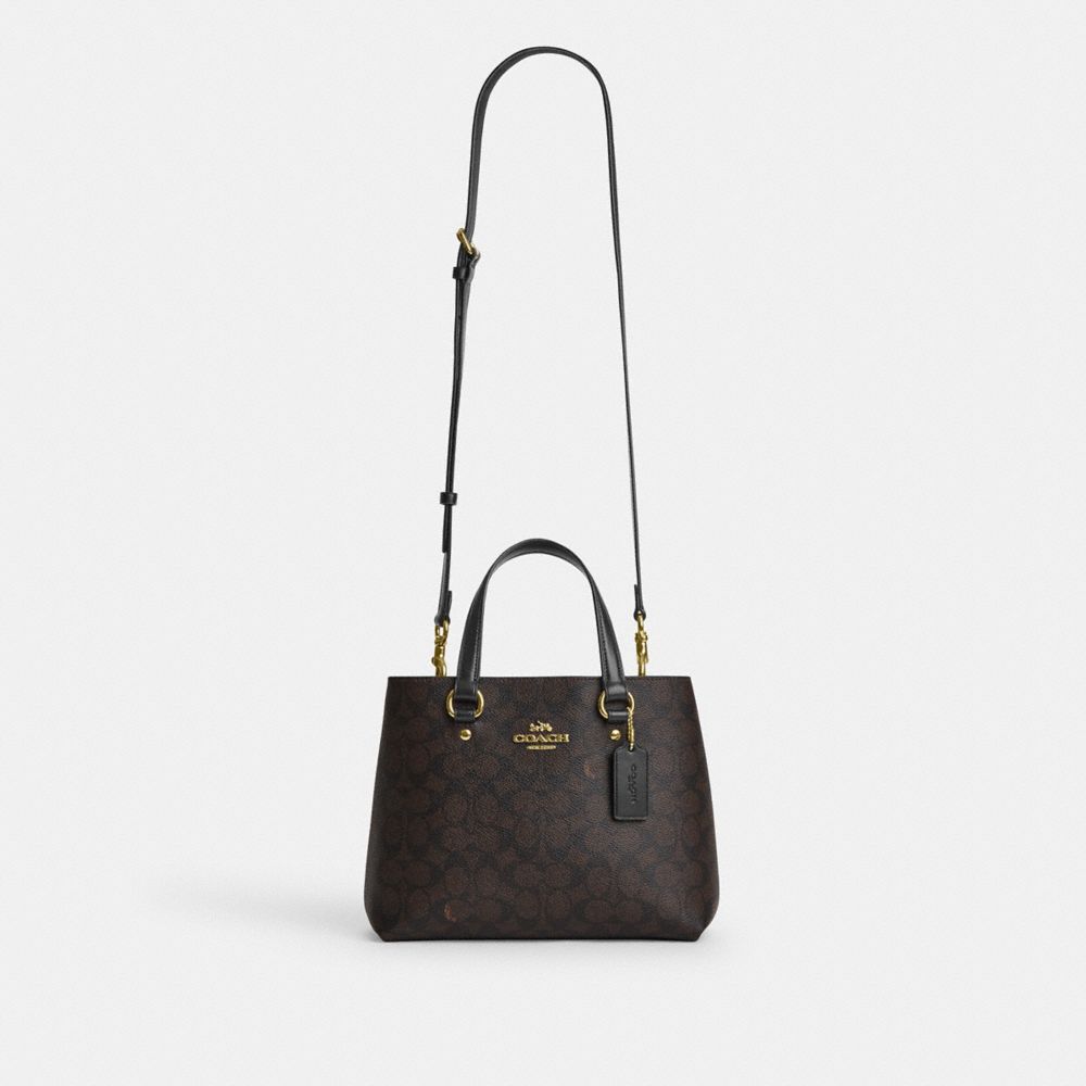 Coach Station Carryall Bag In Signature Canvas Gold Walnut Black