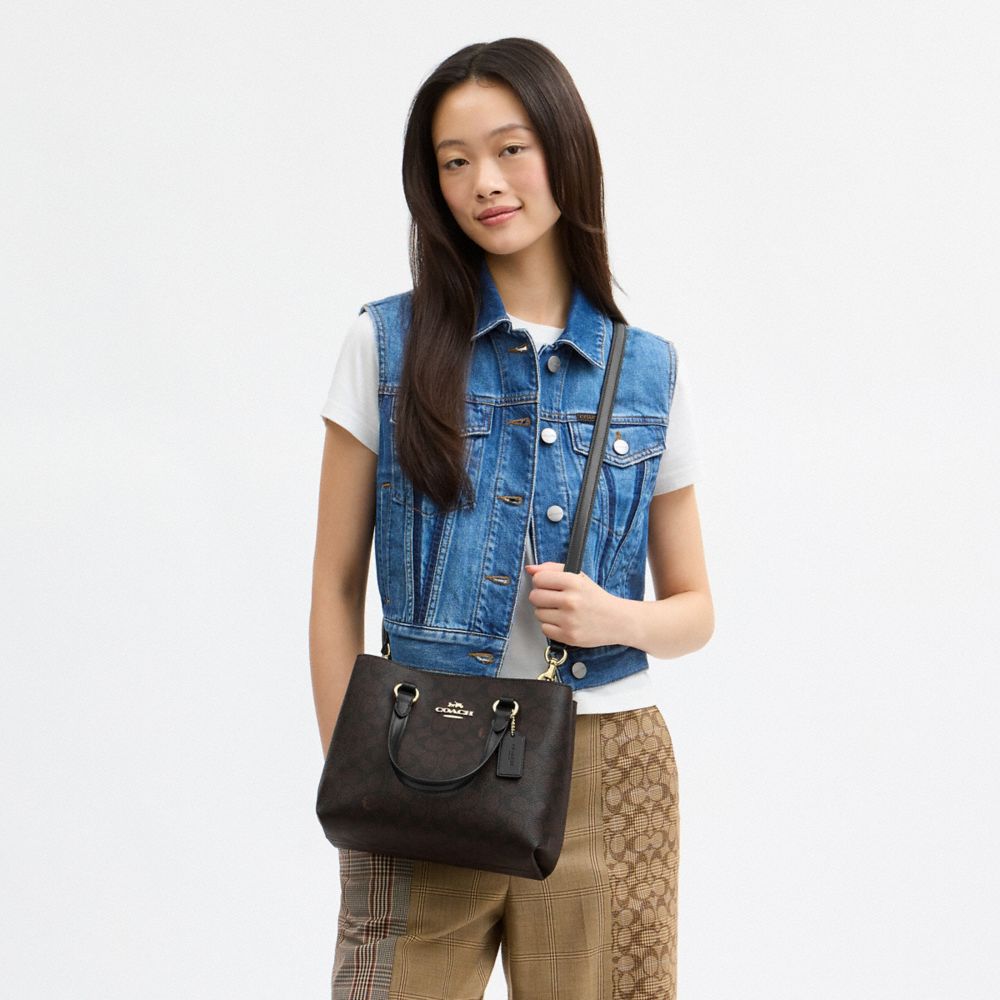 Coach Station Carryall Bag In Signature Canvas Gold Walnut Black