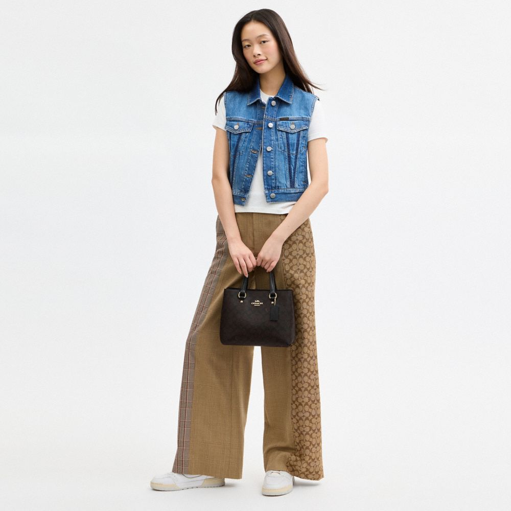 Coach Station Carryall Bag In Signature Canvas Gold Walnut Black