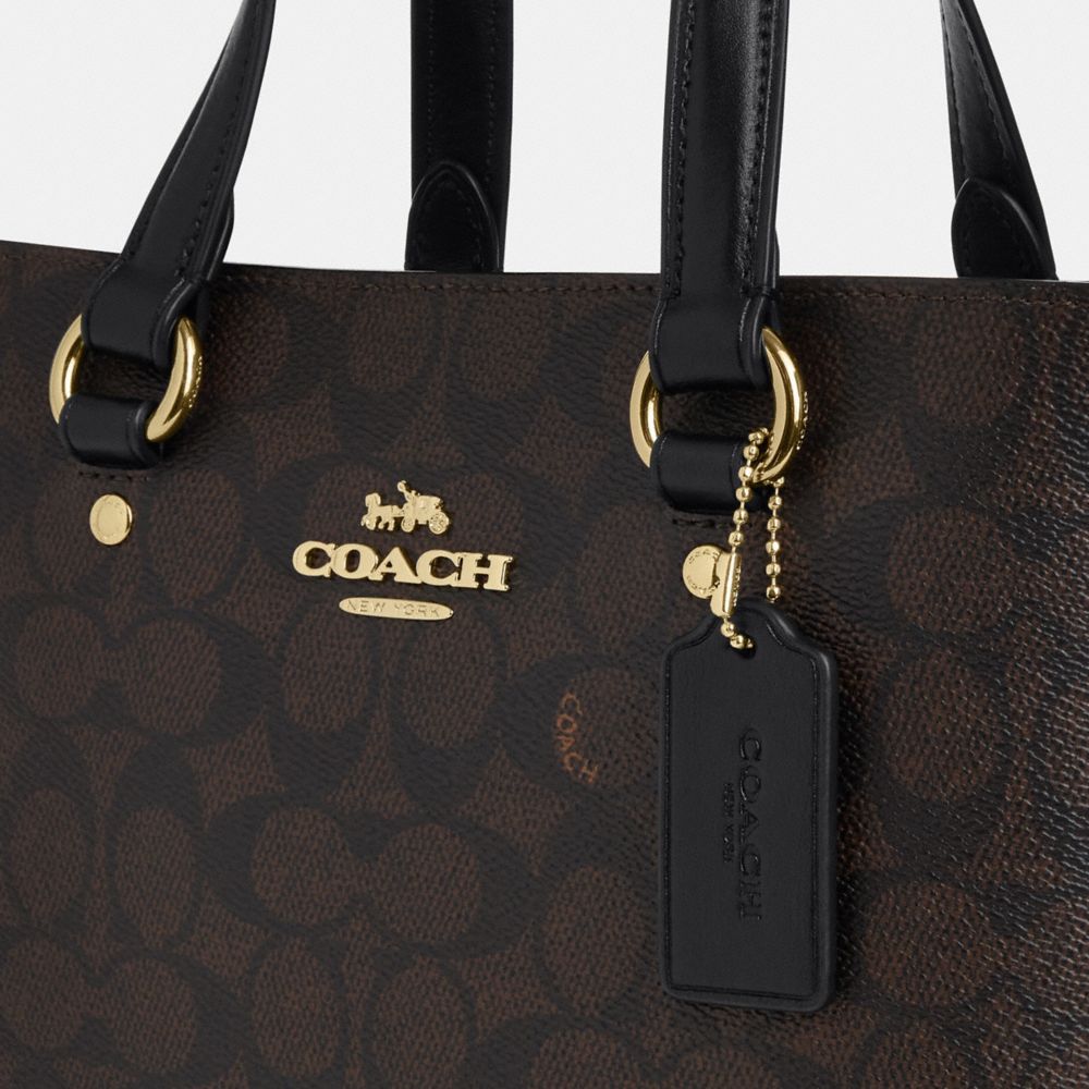 Coach Station Carryall Bag In Signature Canvas Gold Walnut Black