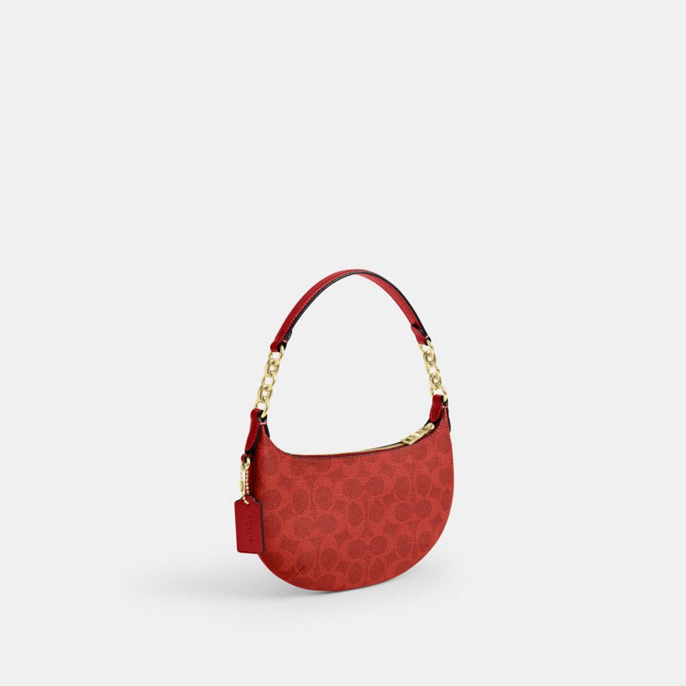 Coach Mini Payton Bag In Signature Canvas Gold Crimson