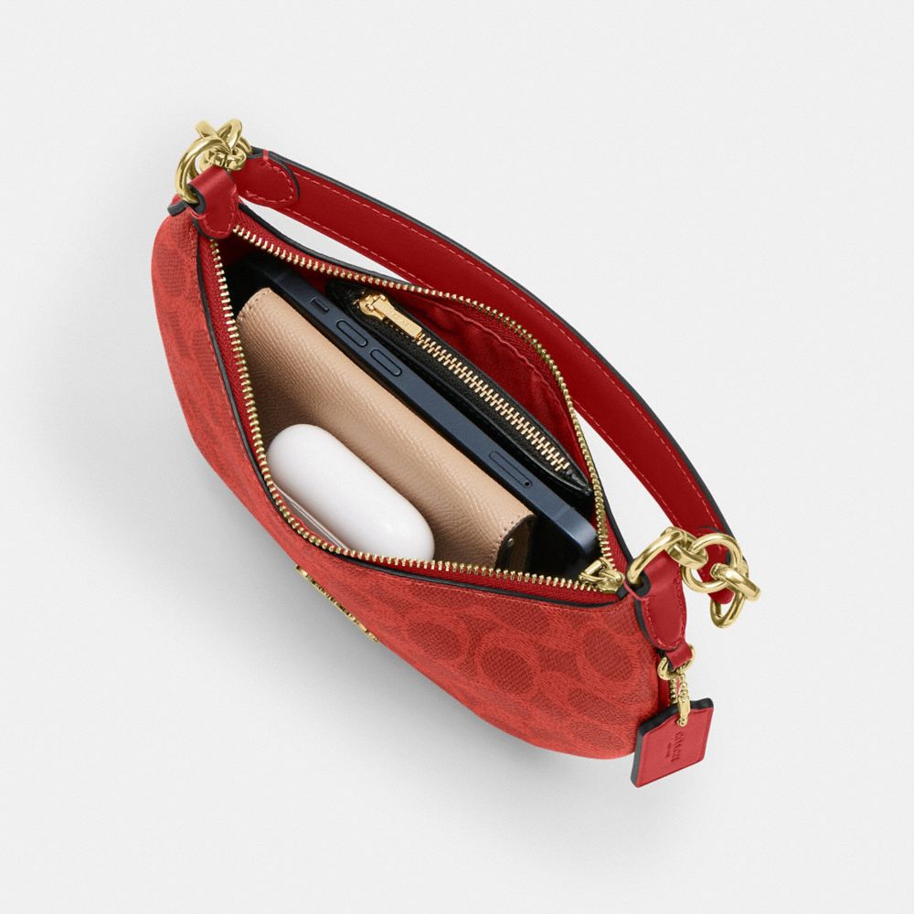 Coach Mini Payton Bag In Signature Canvas Gold Crimson